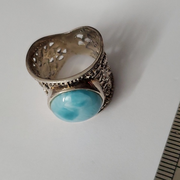 Sterling Silver 925 Larimar Filigree Ring - Picture 4 of 16